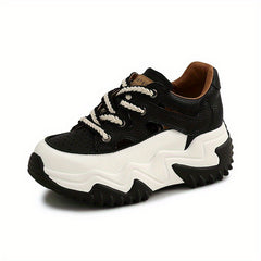 Women's Cutout Chunky Sneakers Lace Up Breathable Thick Sole Walking Shoes