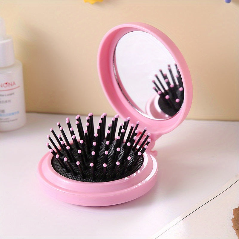 Travel Hairbrush & Mirror Set for Girls & Women - Compact & Foldable