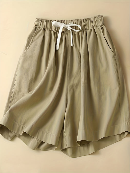  Solid Wide Leg Drawstring Shorts With Pockets