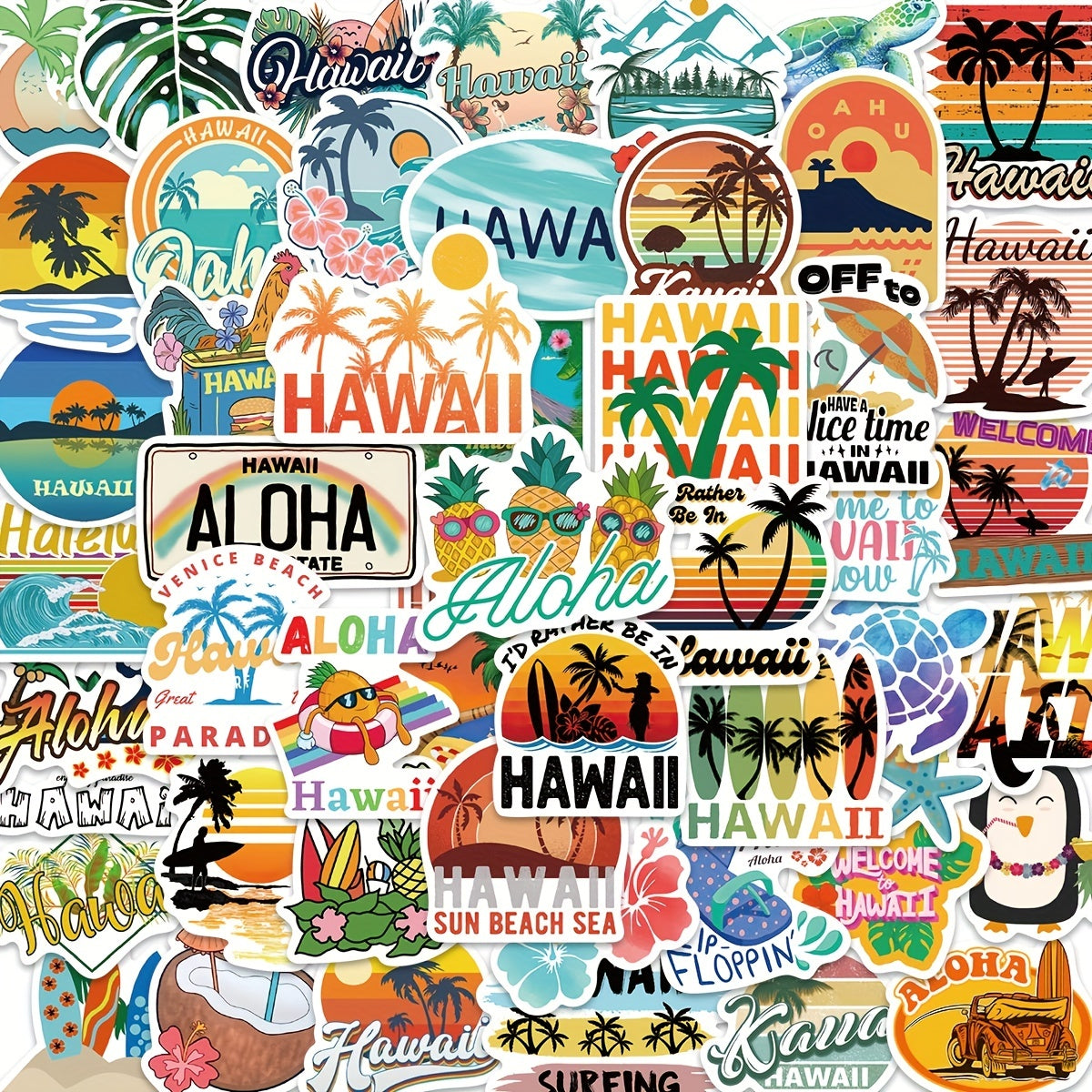 50pcs Hawaiian Landscape Vinyl Stickers for Water Bottle Laptop