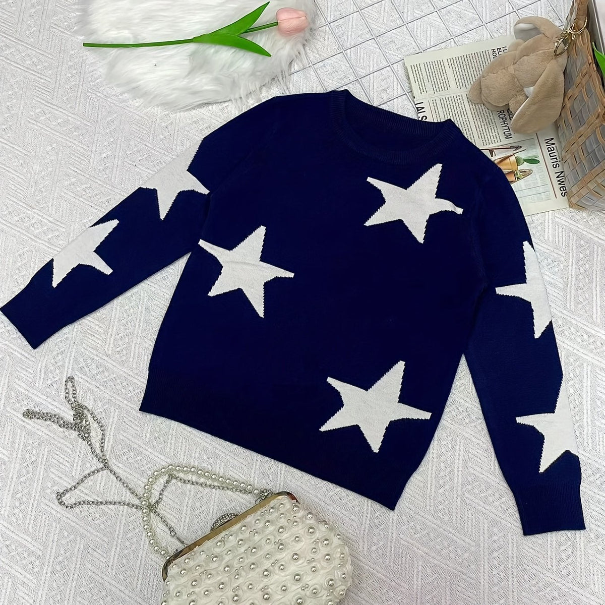 Girl Star Print Sweater Knit Pullover Casual Comfortable Kids Clothes