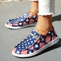 Women's America Flag Print Sneakers Casual Lace Up Canvas Shoes Lightweight
