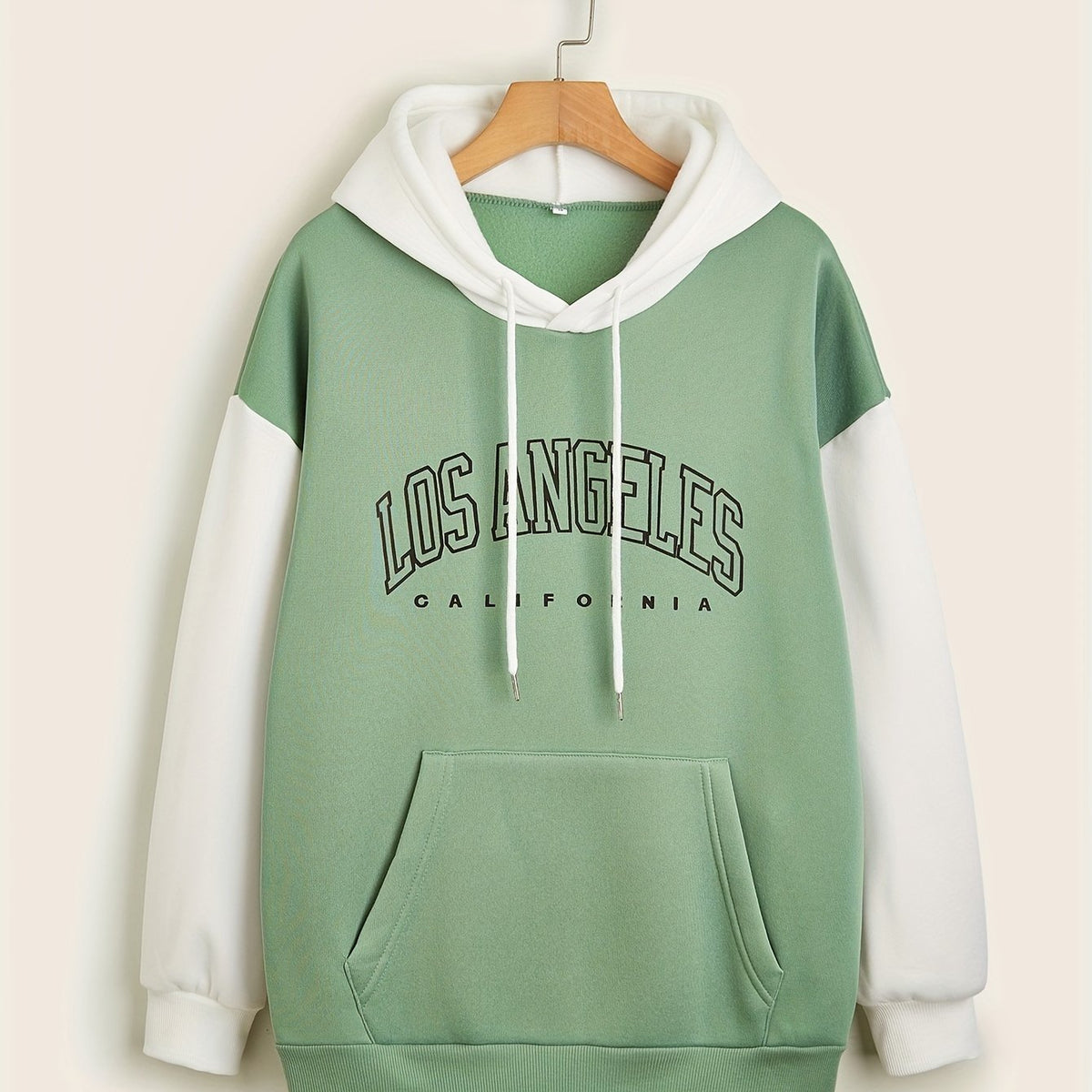 Print Block Drawstring Hoodie Women's Clothing