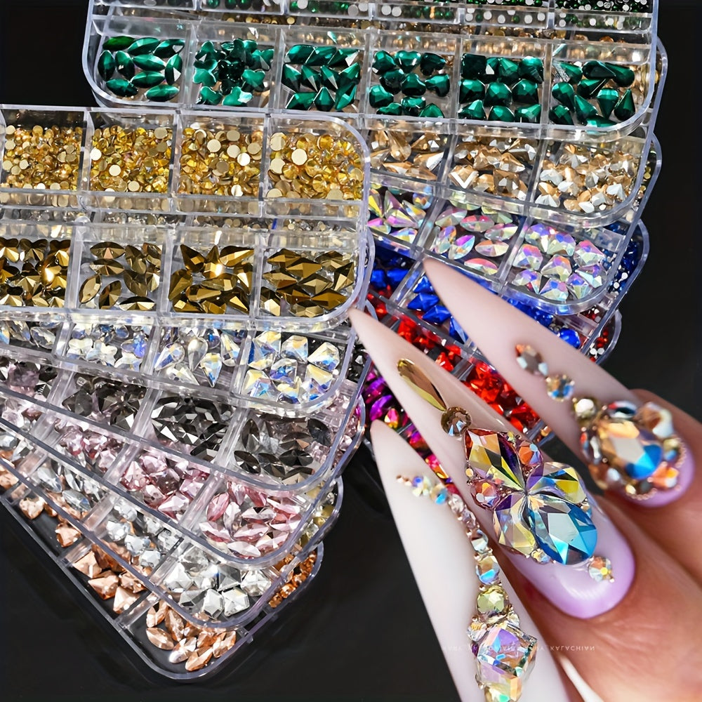 1000pcs 12 Grid Rhinestone Set Nail Art Decorations Unscented