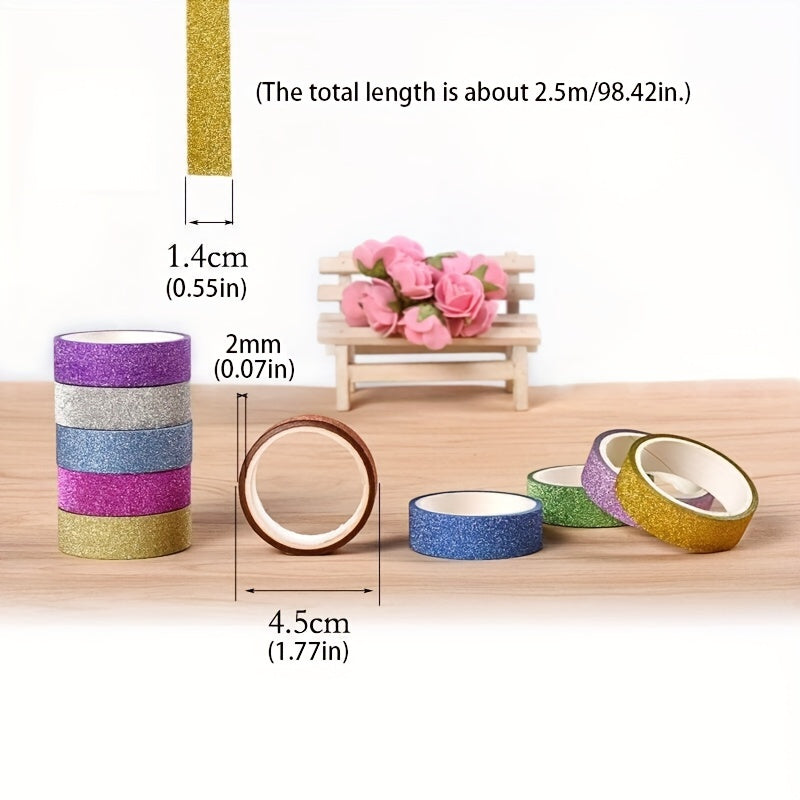 10pcs Decorative Tape Golden Glitter Onion Powder Wwisp Tape
