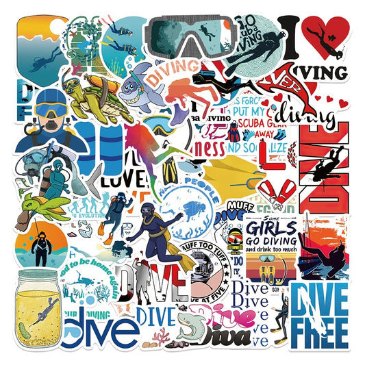 50pcs Diving Sign Waterproof Stickers for Phone Laptop Luggage Ipad Hand Bill