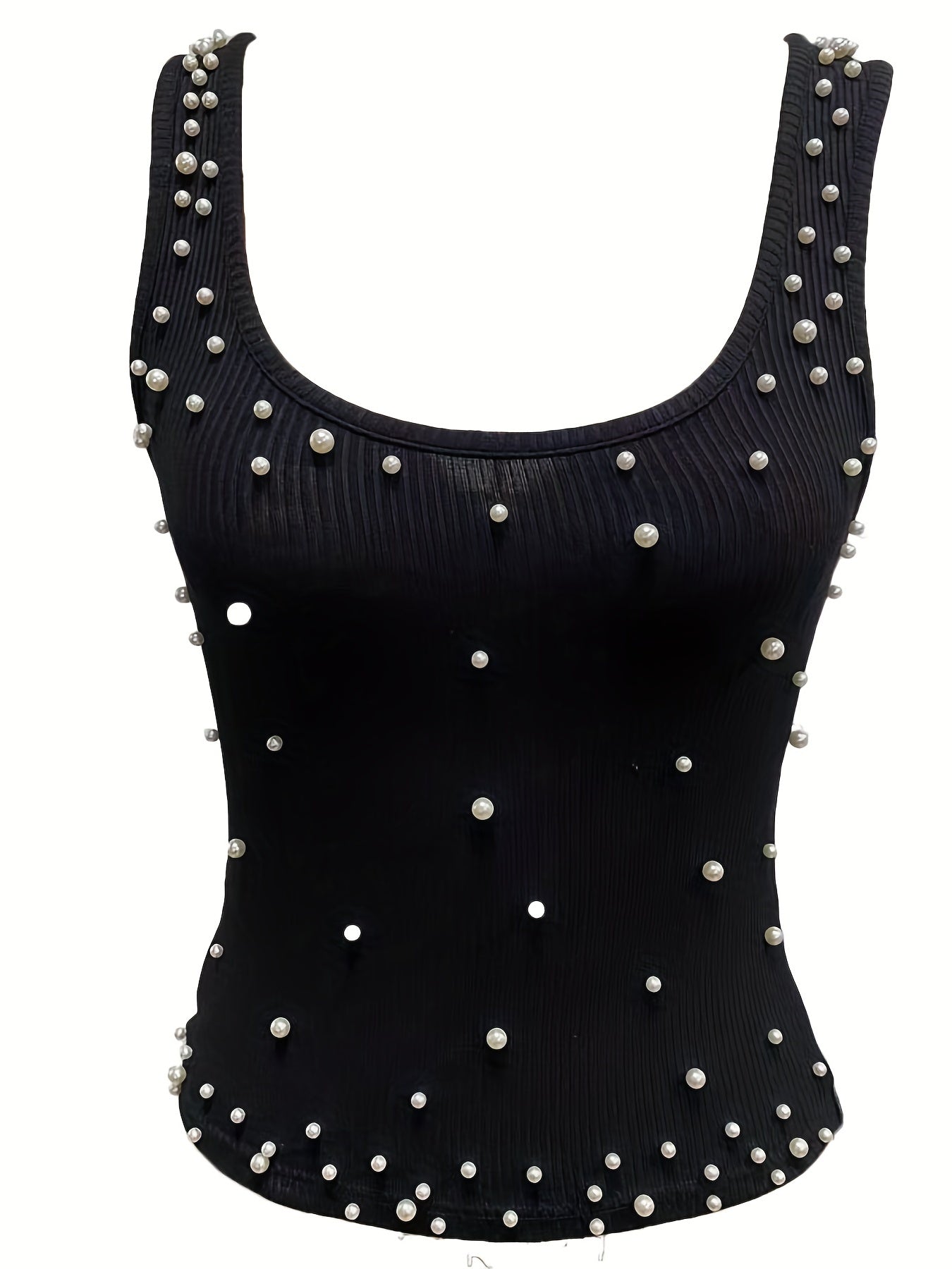 Beaded Crew Neck Tank Top Sexy Sleeveless Summer Women's Clothing