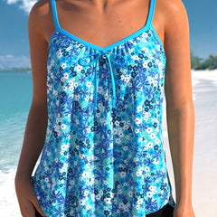  Modest Tankini Set Women's Plus Ditsy Floral Print Tie V Neck Cami Top