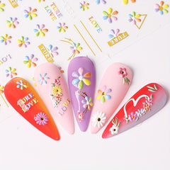 5D Embossed Flower Nail Art Stickers Self Adhesive Sunflower Dasiy Nail Art
