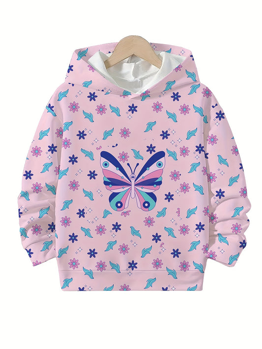 Butterfly Graphic Hooded Pullover Girls Sports Clothes