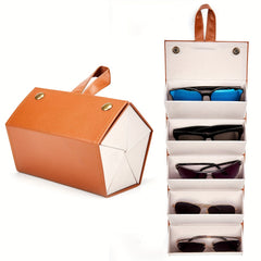 5 Slots Travel Glasses Case Foldable PU Leather Glasses Storage Rack
