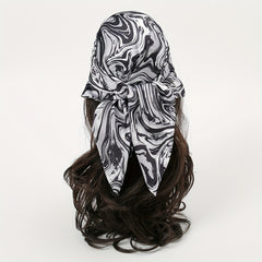 Wavy Striped Bandana Print Satin Square Scarf