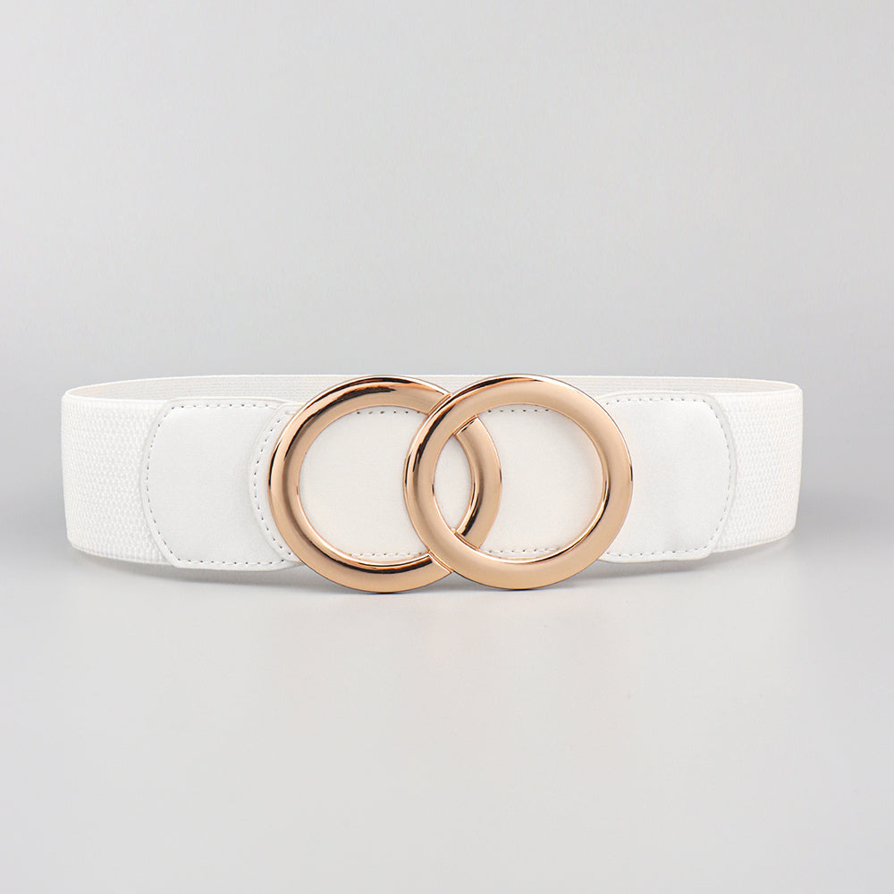 Women's Elastic Pu Leather Waist Belt Double Circle Letter Waist Cover