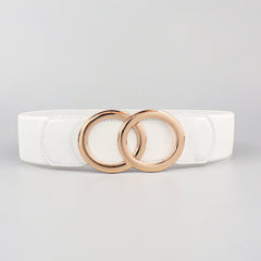 Women's Elastic Pu Leather Waist Belt Double Circle Letter Waist Cover