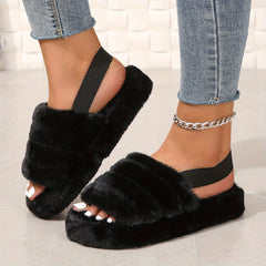 Leopard Print Slippers Fuzzy Platform Shoes