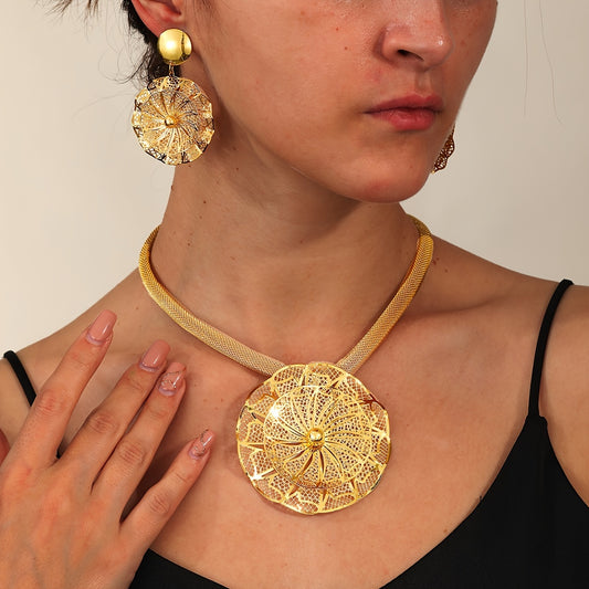 18K Plated Alloy Pendant Necklace & Earrings Set for Wedding