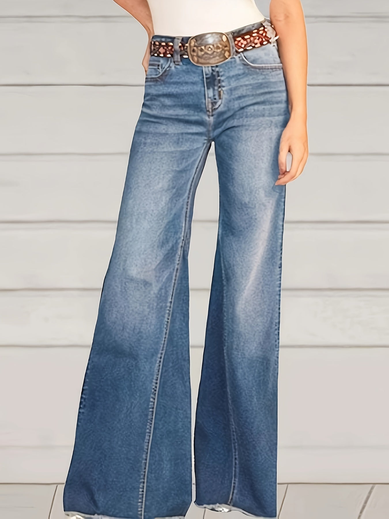 Women's Plus Button Fly High Rise Flared Leg Jeans