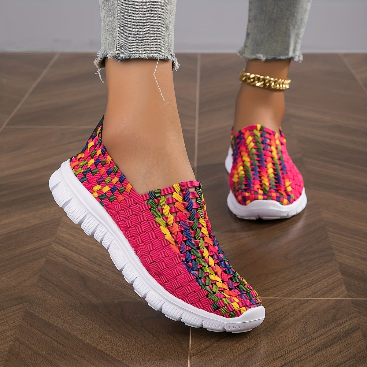 Women's Braided Flat Shoes Soft Sole Slip On Casual Lightweight Walking Shoes