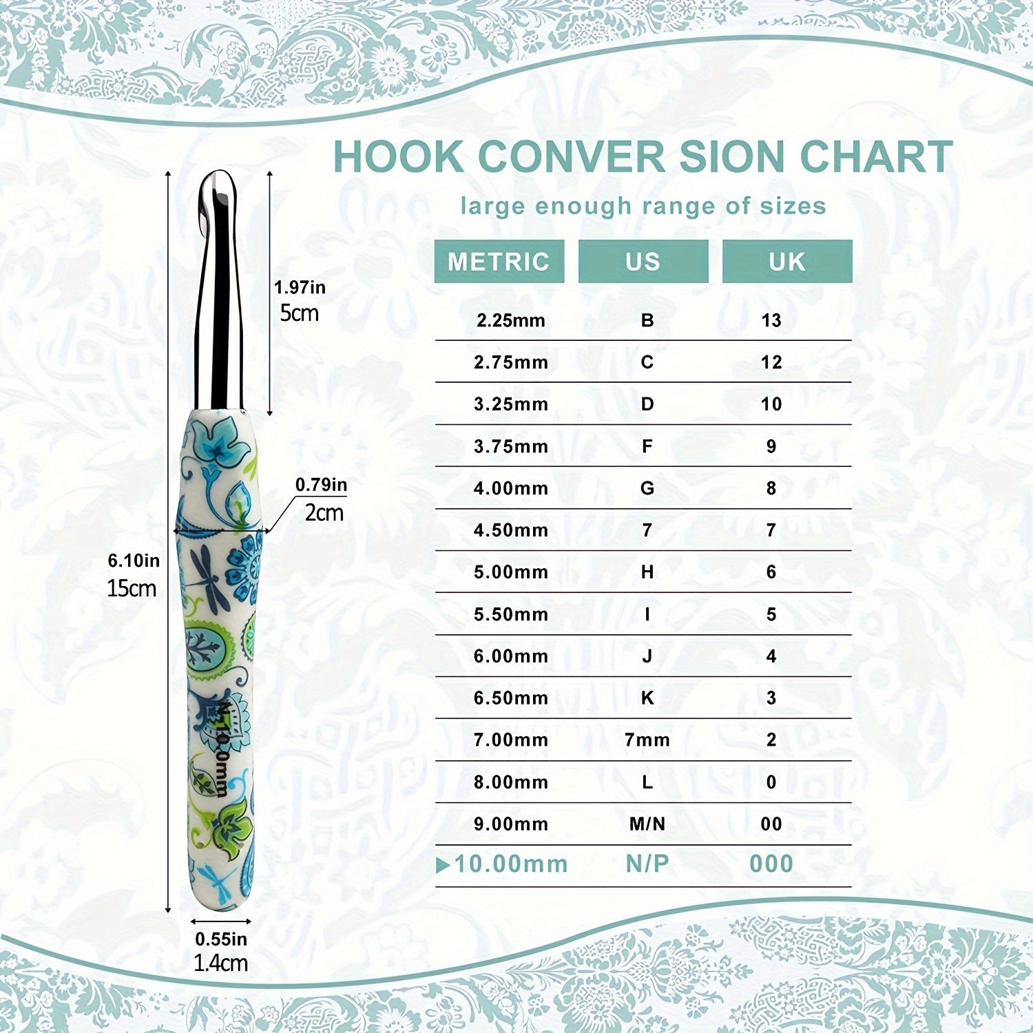 1pcs Floral Printed Crochet Hook 2 25mm B 10mm N Ergonomic Soft Grip Handle