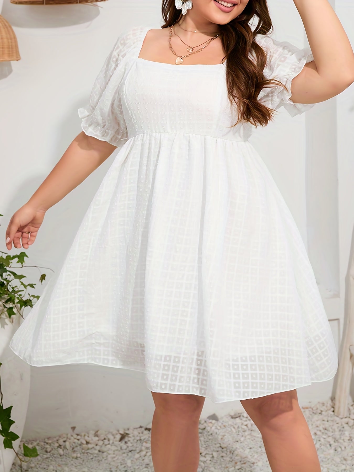  Women's Flocked Dot Mini Layered Dress