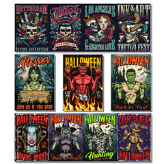50pcs Horror Themed Stickers Halloween Skull & Spooky Art Self Adhesive Decals