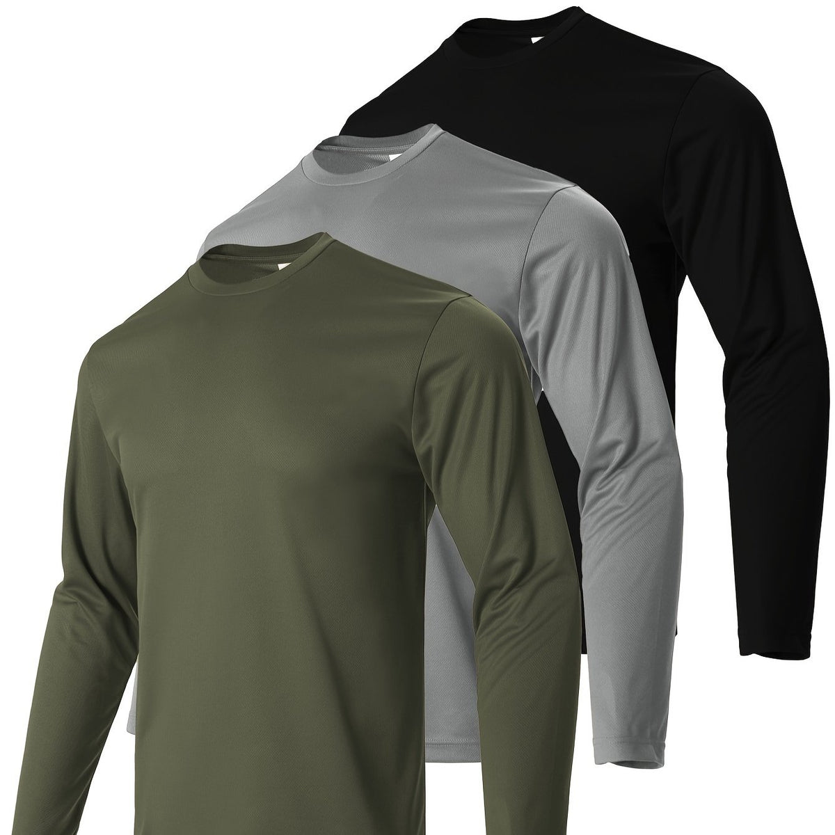 Men's Crew Collar Long Sleeve Stretch Tee for Fitness Activities