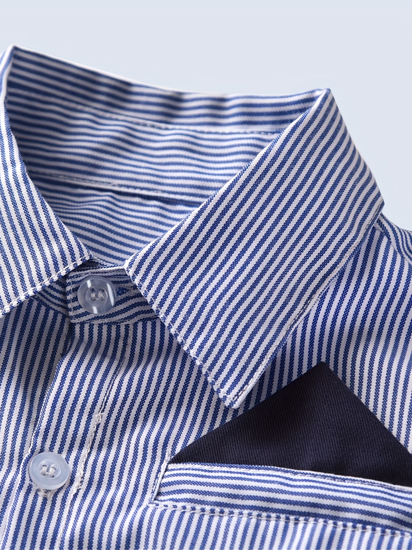 Boys Gentleman Stripe Long Sleeve Shirt Top Casual Non Stretch Lapel Shirt