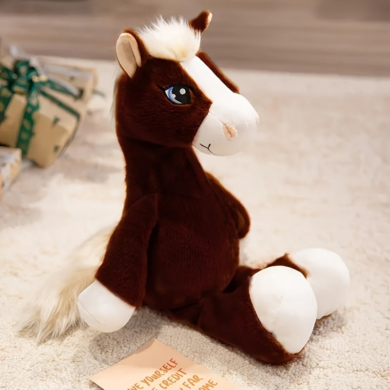 Cartoon Horse Plush Toy 8.66in Khaki Light Brown Dark Brown Soft Textured