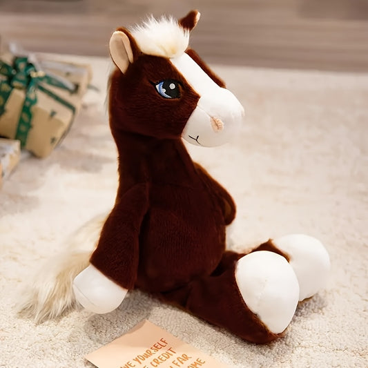 Cartoon Horse Plush Toy 8.66in Khaki Light Brown Dark Brown Soft Textured
