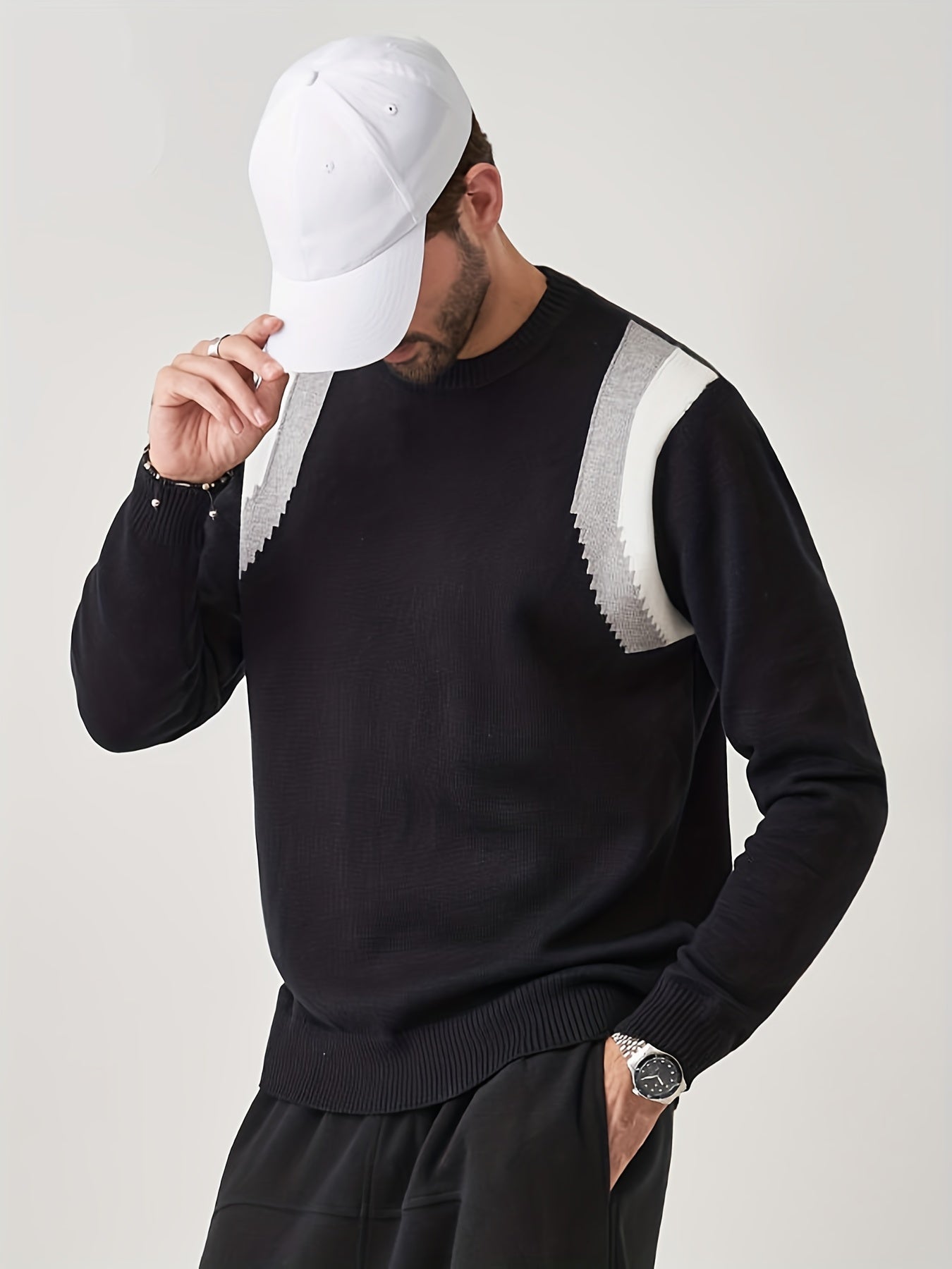 Men's Casual Knitted Crew Neck Pullover Sweater for Fall Winter