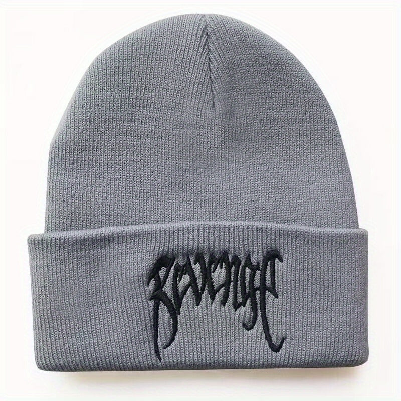 Gothic Letter Embroidery Beanie Cap Unisex Hip Hop Knit Hat Solid Skull Cap Y2K
