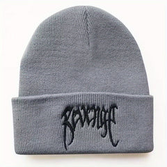 Gothic Letter Embroidery Beanie Cap Unisex Hip Hop Knit Hat Solid Skull Cap Y2K