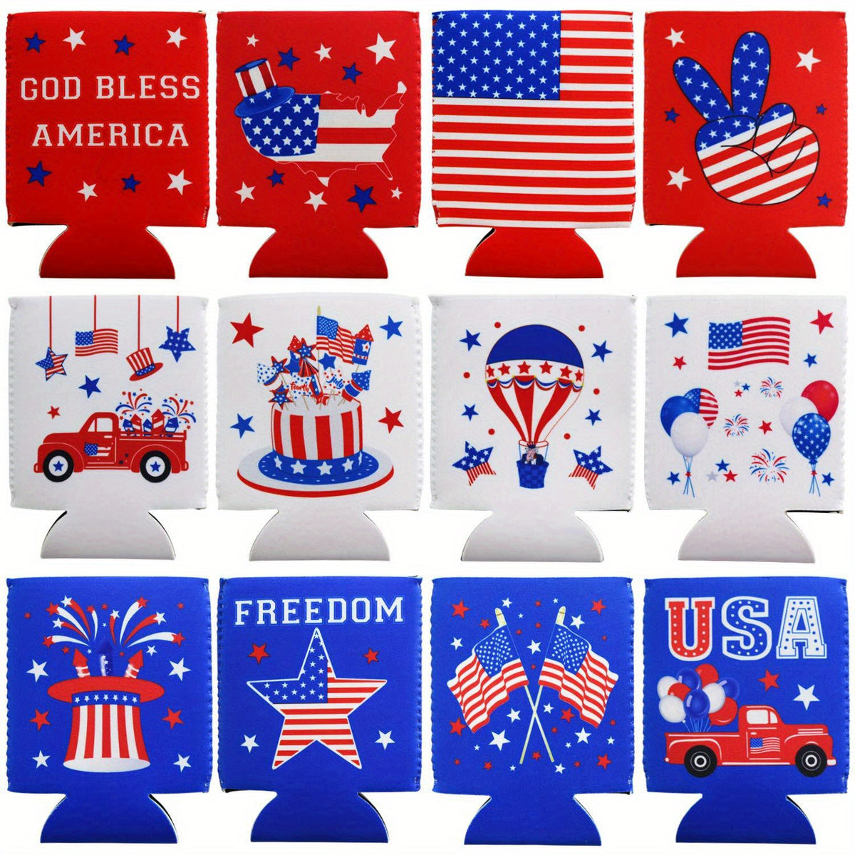12pcs Pattern Insulated Beer Can Cooler Set for Various Events