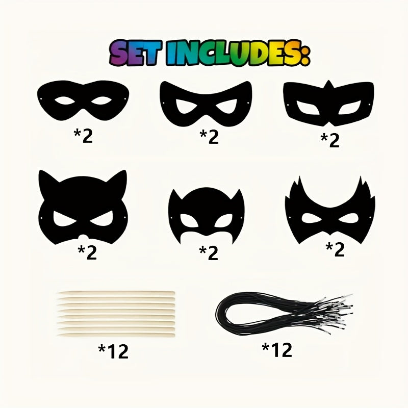 12pcs Scratch Art Hero Masks Kit for Costume Parties Mardi Gras