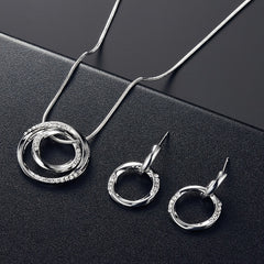 Circle Jewelry Set Inlaid Rhinestones Pendant Necklace & Dangle Earrings