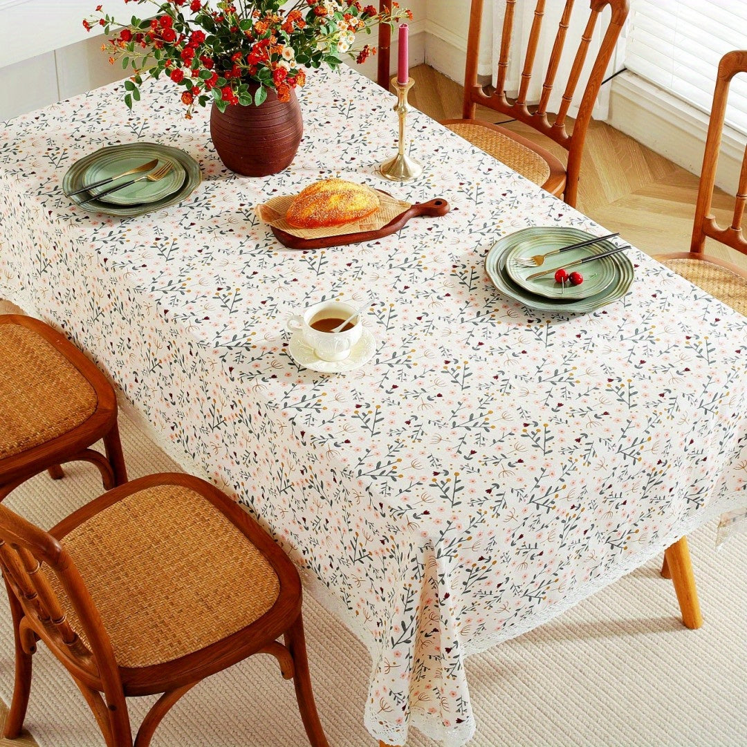 Flower Print Tablecloth Polyester Rectangular Lace Tablecloth