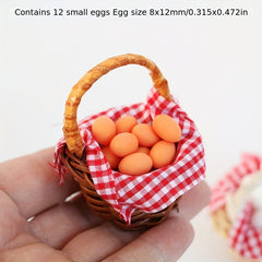 Dollhouse Egg Basket Red Plaid Duck Egg Frame Kitchen Food Model Toy