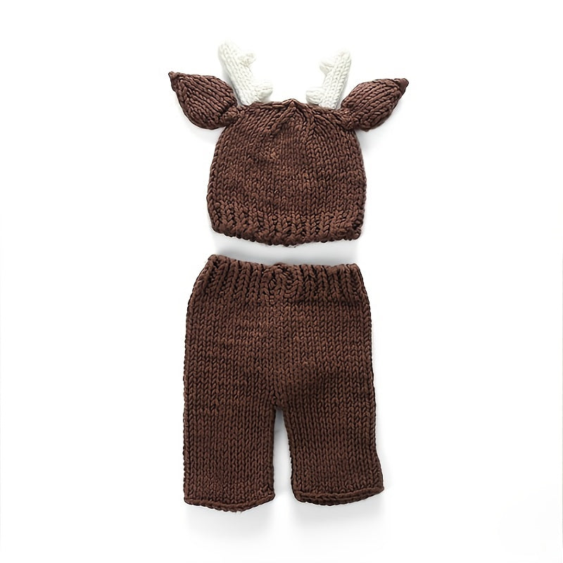 2pcs Deer Hats With Shorts Handknitted Baby Newborn Photography Props