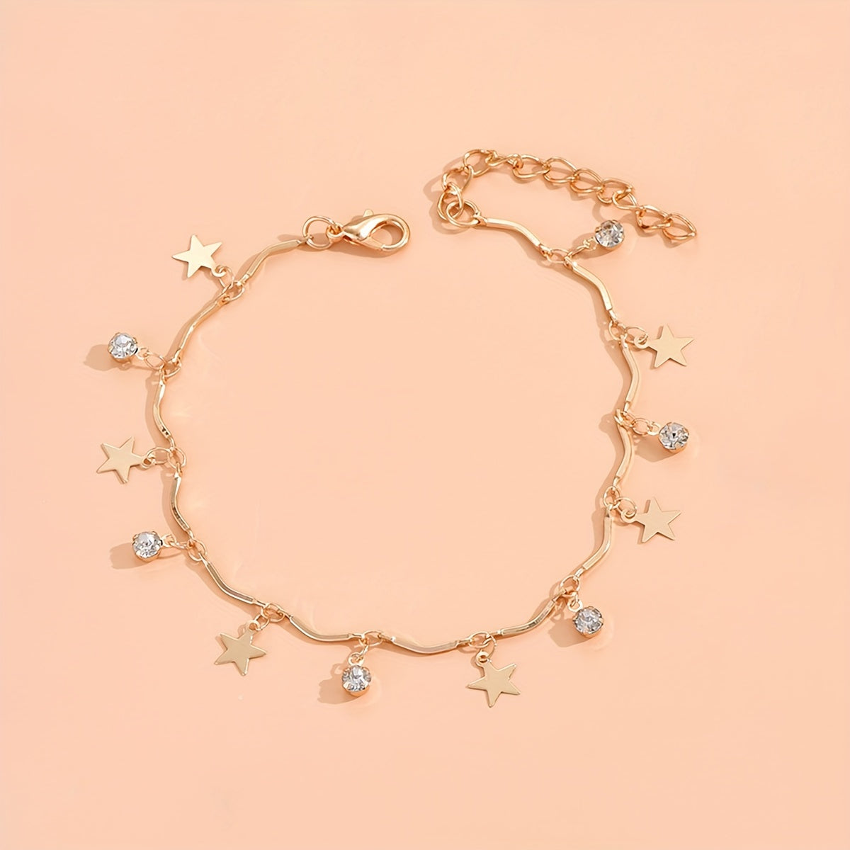 2Pcs Star Tassel Anklet Set Rhinestone Inlaid Chain Bracelet