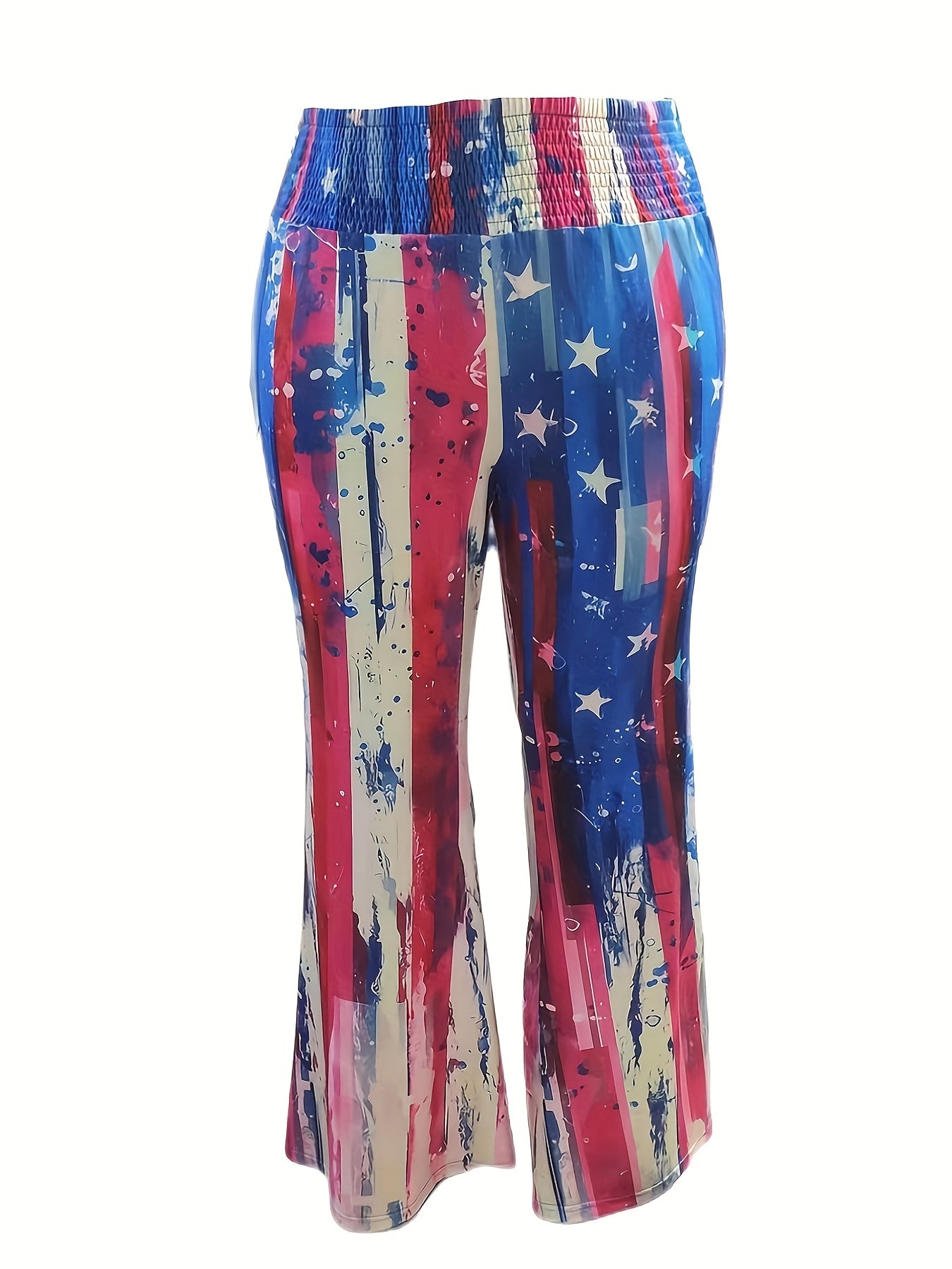  Flag Print Elastic Flared Leg Pants