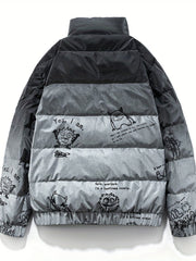 Graffiti Print Puffer Jacket Men's Stand Collar Down Coat