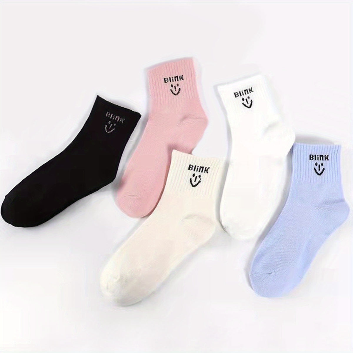 5 Pairs Letter & Smiling Print Socks Women's Stockings