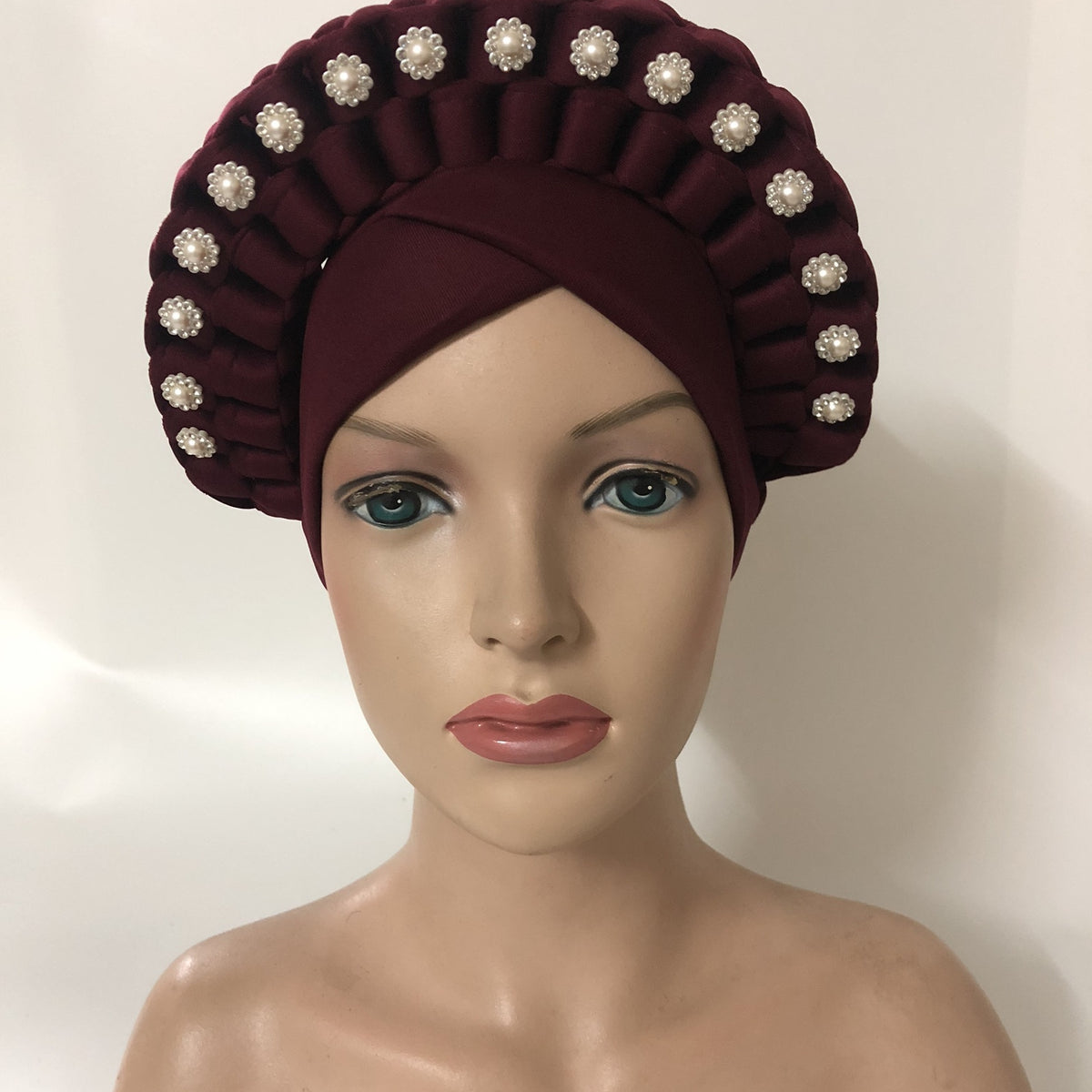 Boho Rhinestone Faux Pearl Head Wrap Cap Vintage Hijab Hat