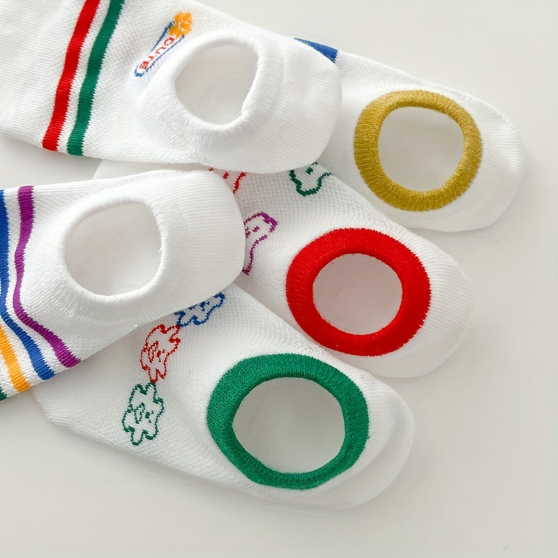 5 Pairs Girls Stripes Bear Boat Socks Spring Autumn
