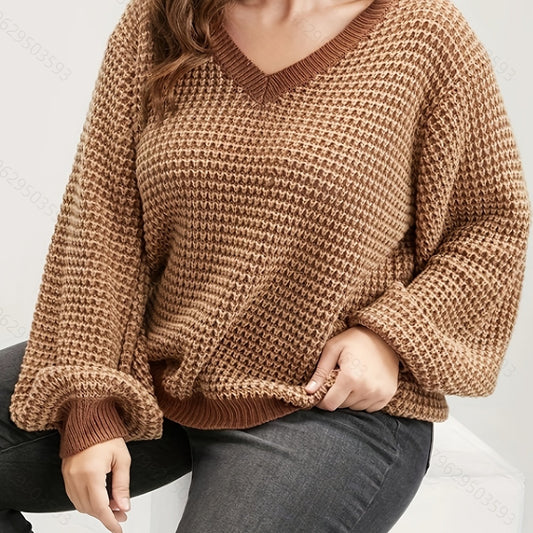  Lantern Sleeve V Neck Pullover Sweater