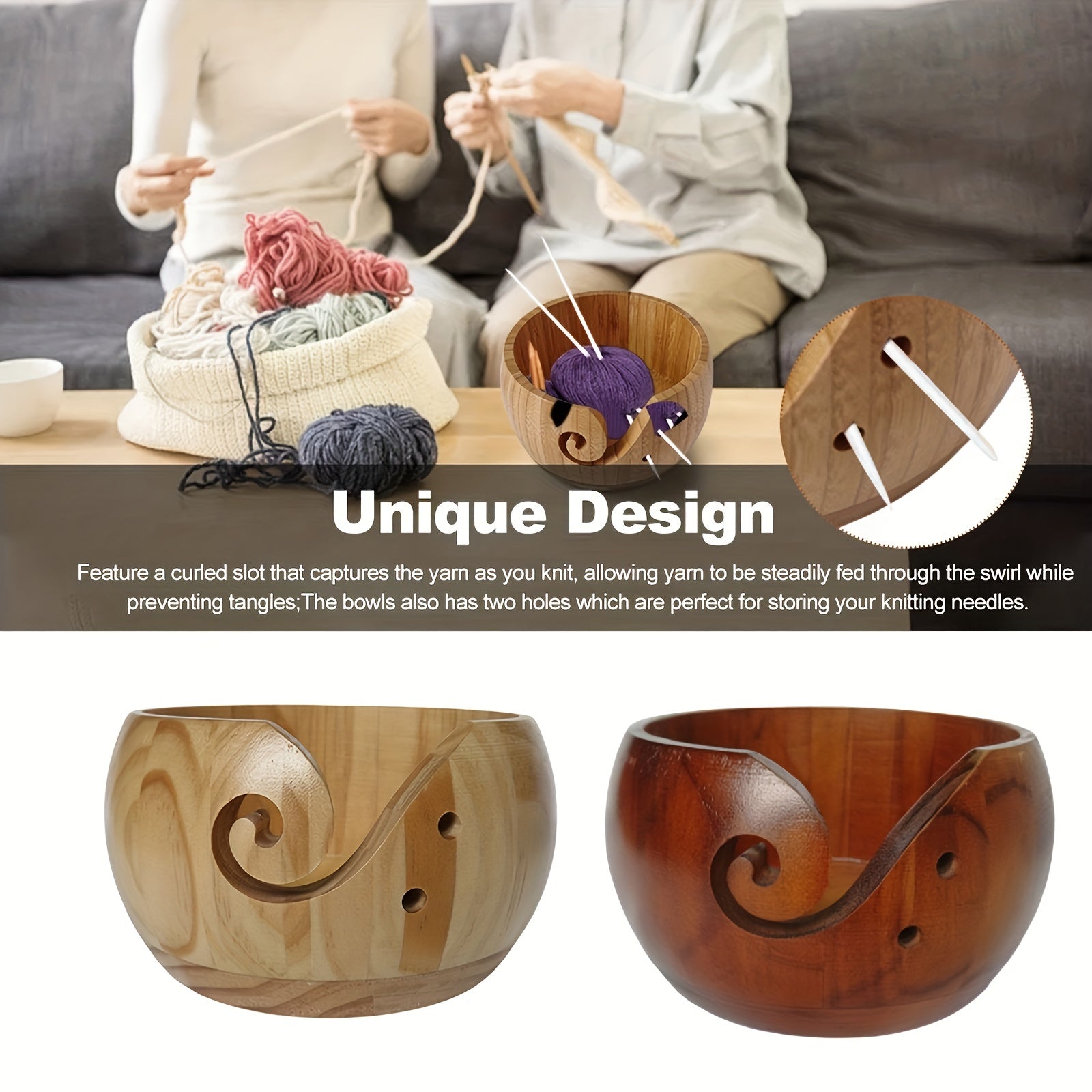 Wooden Yarn Bowl DIY Yarn Storage Container Round Yarn Organizer