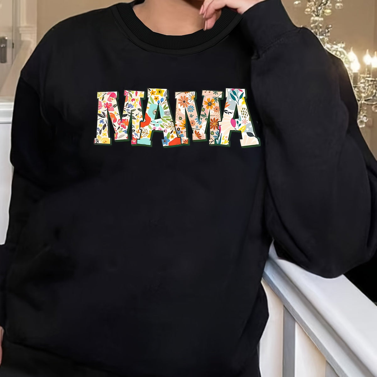  Floral Letter Print Long Sleeve Top
