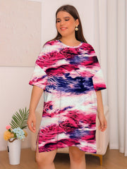 Tie Dye Short Sleeve Round Neck Sleep Dress