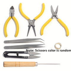DIY Jewelry Making Tool Set 8pc Pliers Scissor Tweezers Jump Ring Opener Awl