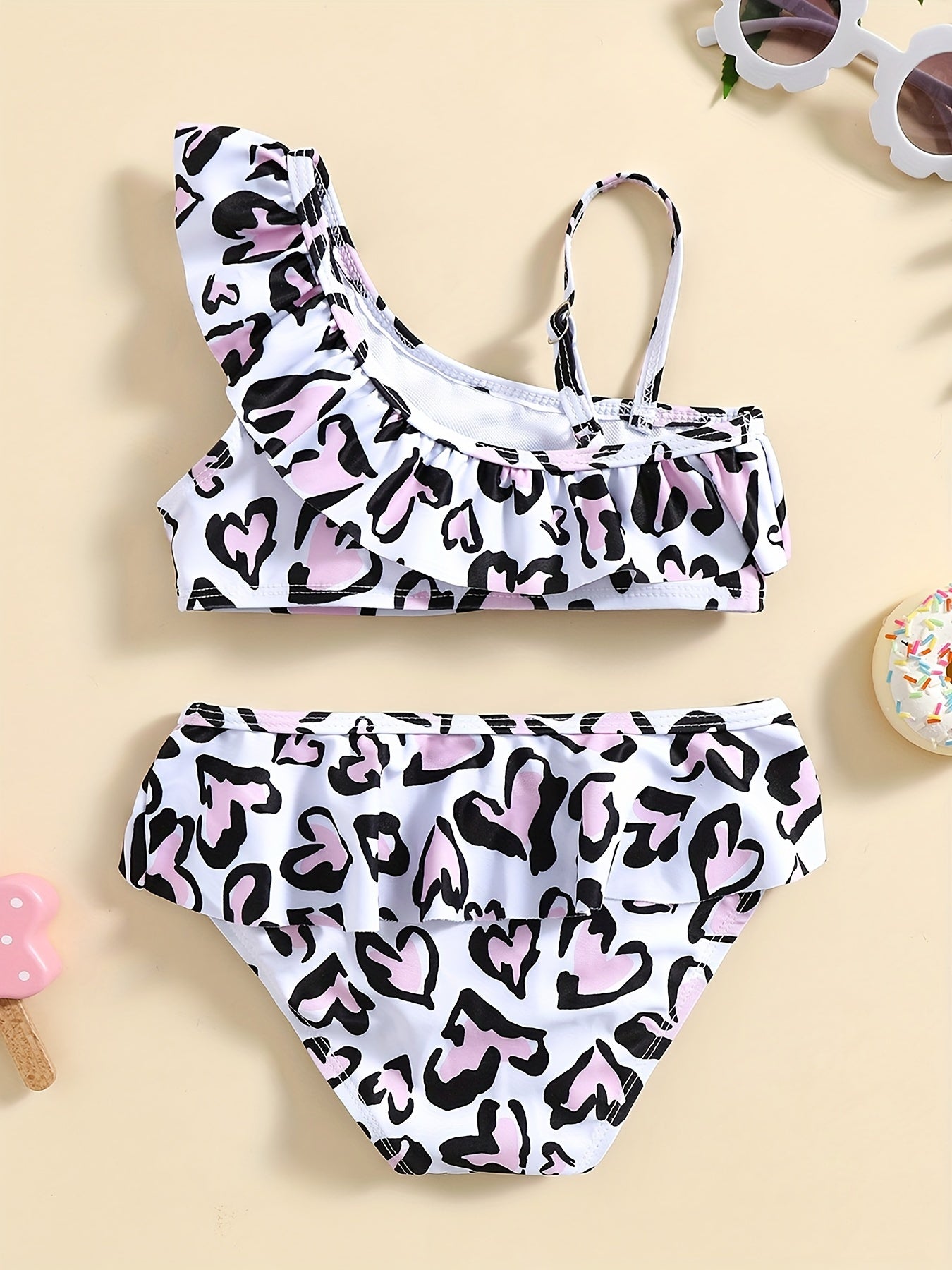 Mermaid One Shoulder Suspenders Split Swimsuit Set
